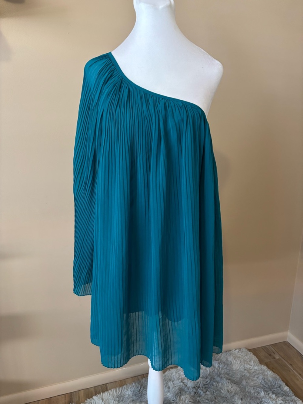 Forever 21 One-Shoulder Teal Pleated Dress
